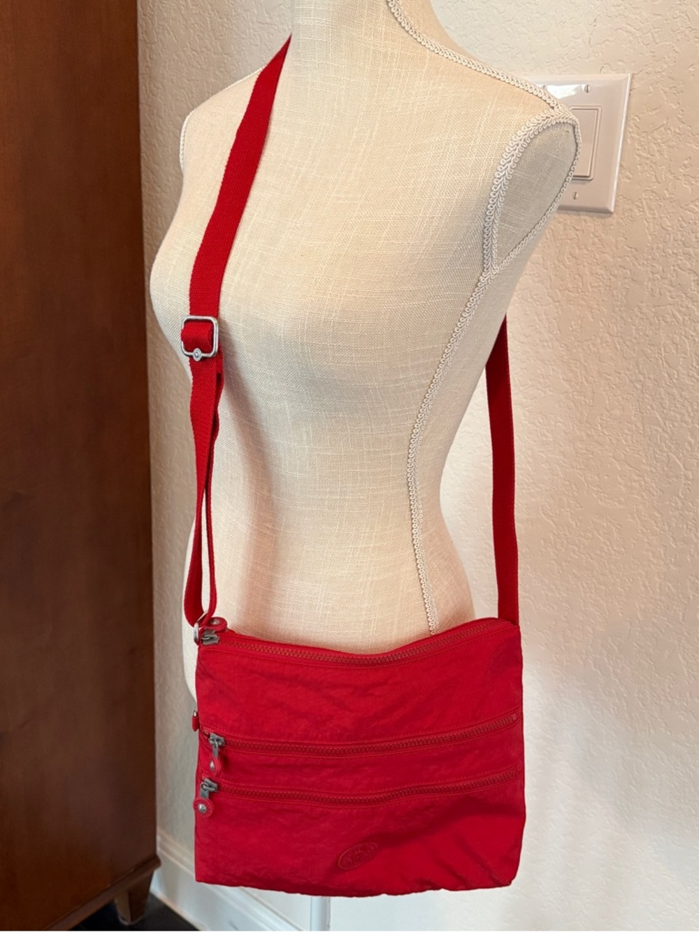 Kipling Alvar Red Multi-Zip Crossbody Bag